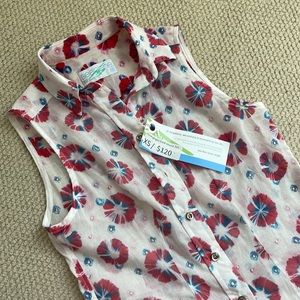 Seaplane cream, red & blue 100% cotton one of a kind gingko batik sleeveless top